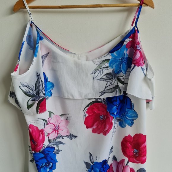 Yoins White Floral Strappy Cold Shoulder Top Sz L - Picture 2 of 7